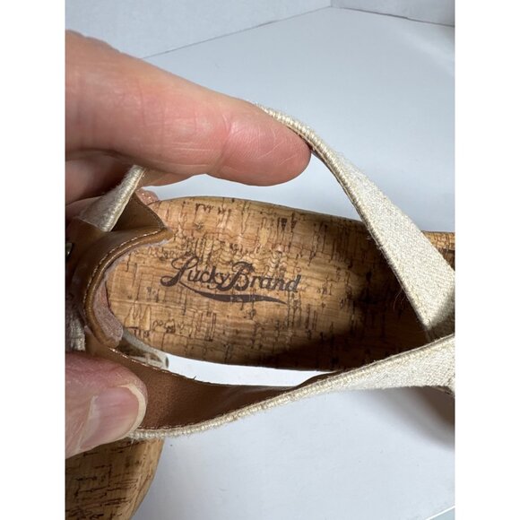 Lucky Brand Beige Strappy Cork Wedge Sandals With Studded Detail Women Size 10M - Picture 9 of 16